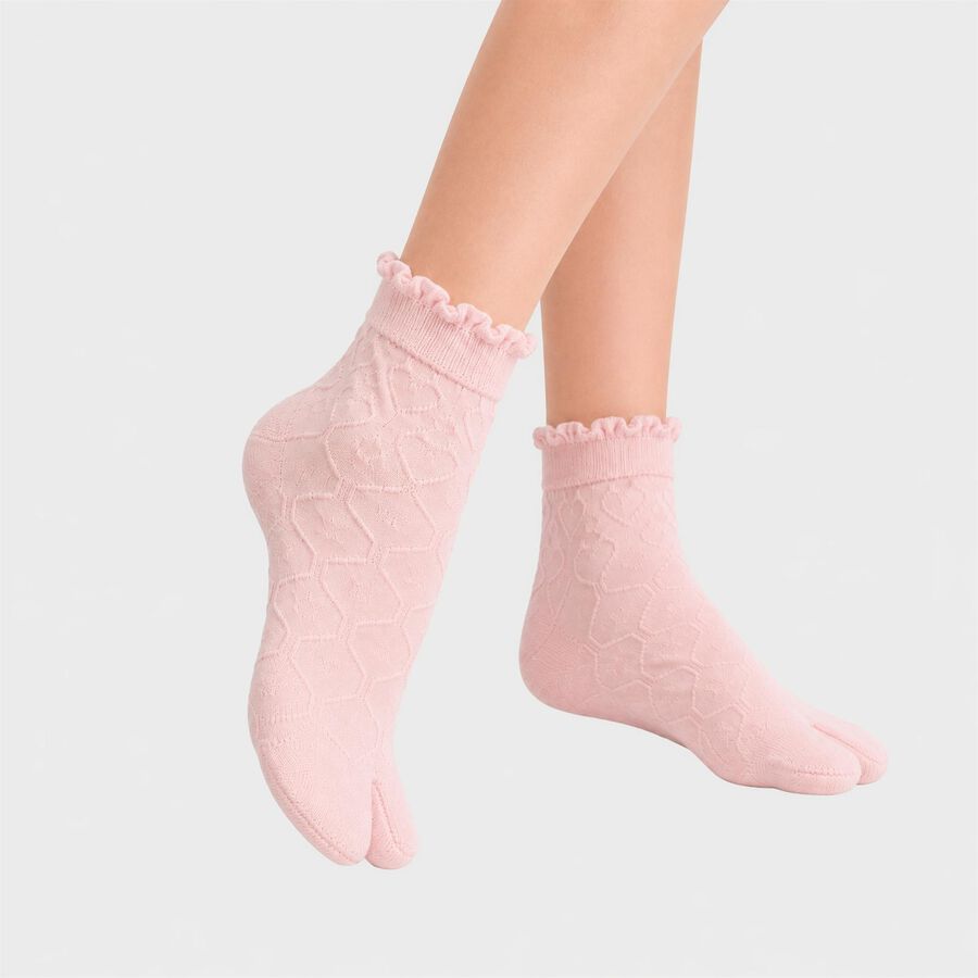 Women's Pink Regular Fit Textured Ruffle Cuff Pack of 1 Socks, Pink, large
