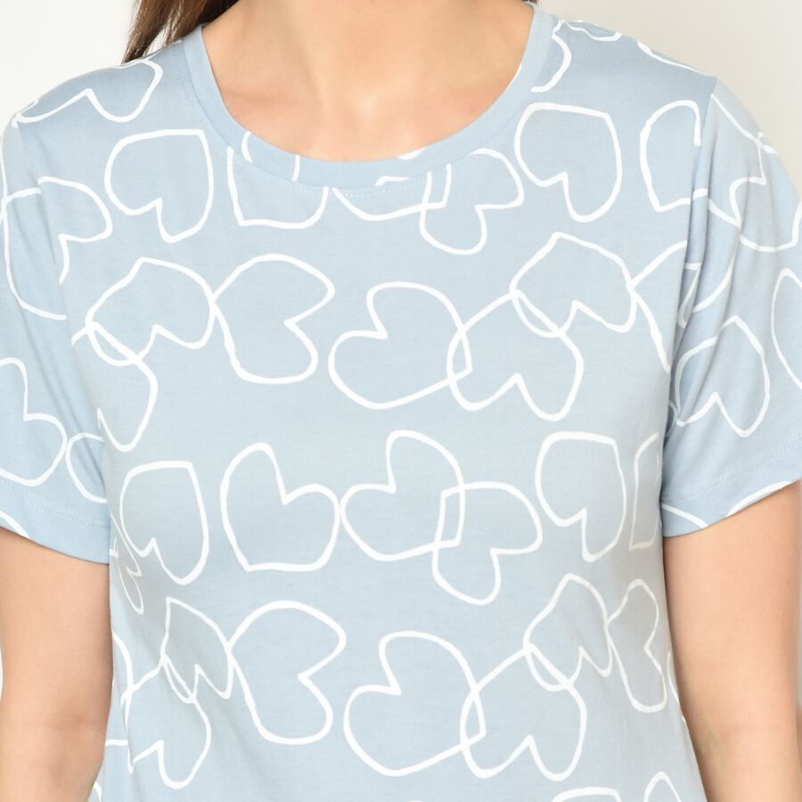 Printed Round Neck T-Shirt, Light Blue, large image number null