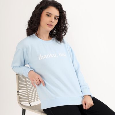 Women's Light Blue Crew Neck Casual Sweatshirt