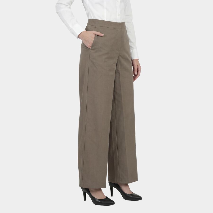 Women's Olive Wide-Leg High-Waist Formal Trousers, Olive, large
