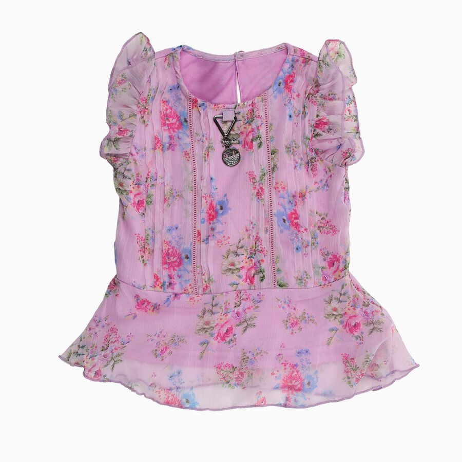 Girls Light Pink Round Neck Casual T-Shirt, Lilac, large