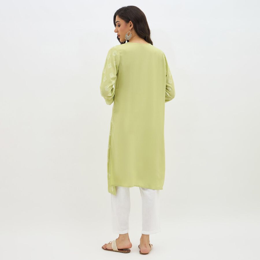 Women's Light Sage Green Notch Neck Printed Kurta, हल्का हरा, large image number null