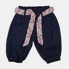 Girls' Navy Blue Cotton Blend Floral Belt Capri, Dark Blue, small