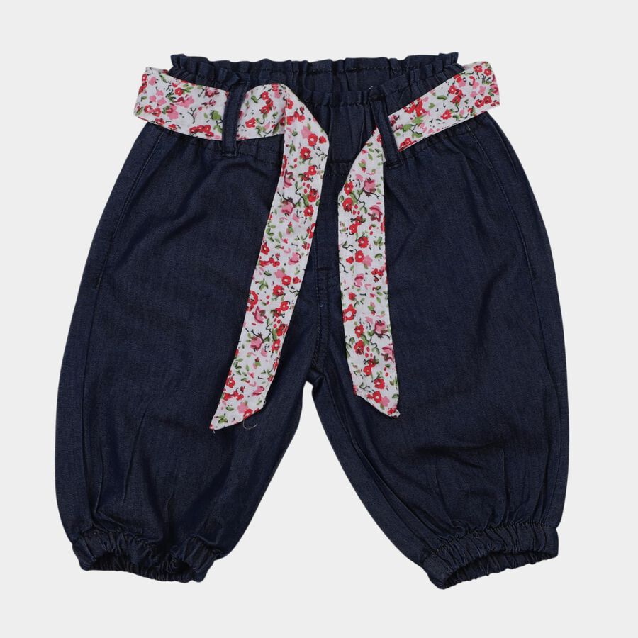 Girls' Navy Blue Cotton Blend Floral Belt Capri, Dark Blue, large