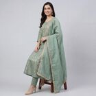 Women's Dark Green V-Neck Metallic Textured Kurta, गहरा हरा, small