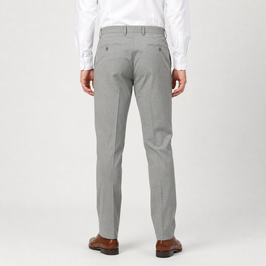 Men's Grey Slim Fit Flat-Front Formal Trousers, Light Grey, large