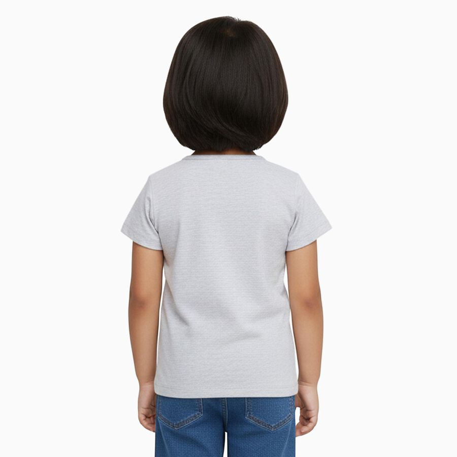 Girls Light Grey Round Neck Casual T-Shirt, Melange Light Grey, large image number null
