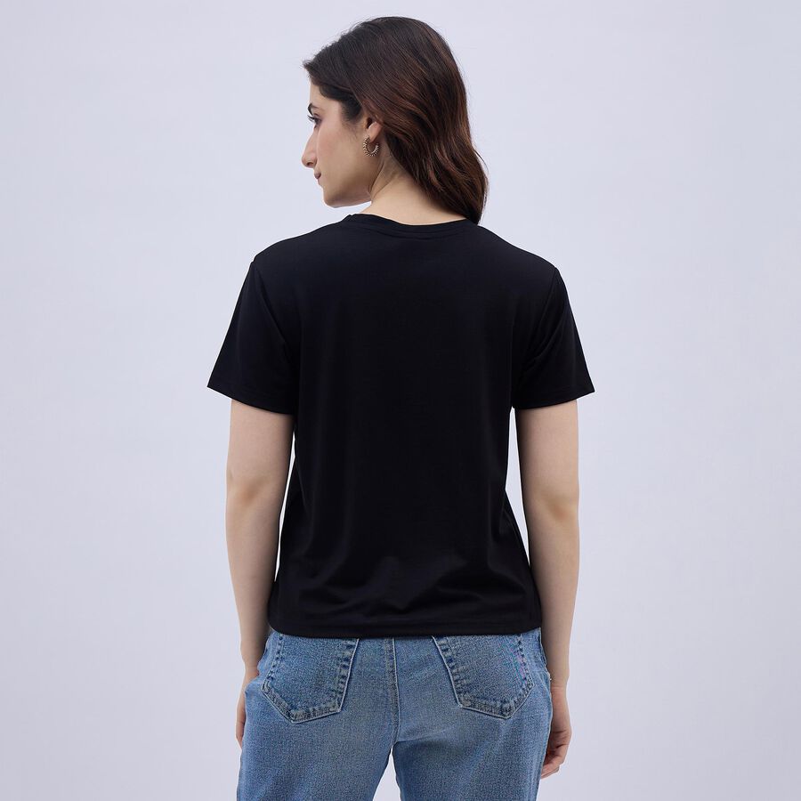 Women's Jet Black Round Neck Casual T-Shirt, Black, large image number null