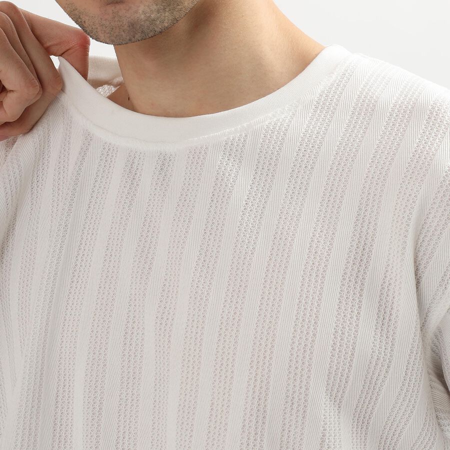 Men's Snow White Round Neck Casual T-Shirt, White, large