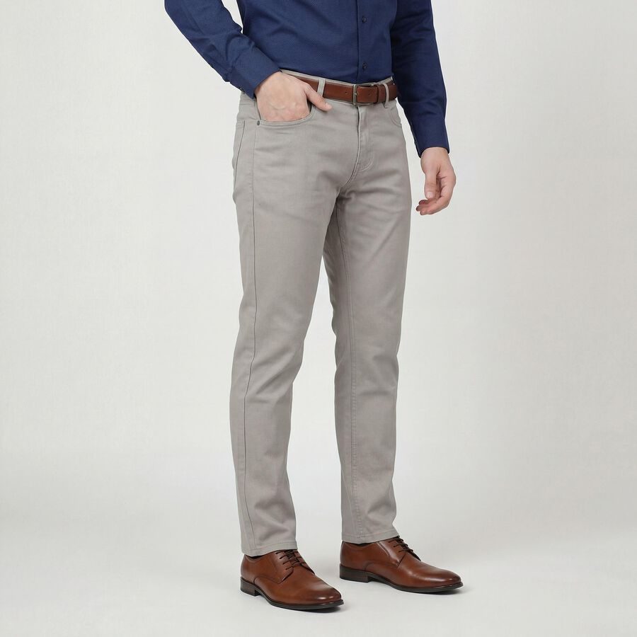 Men's Light Grey Slim Fit Casual Trousers, हल्का ग्रे, large