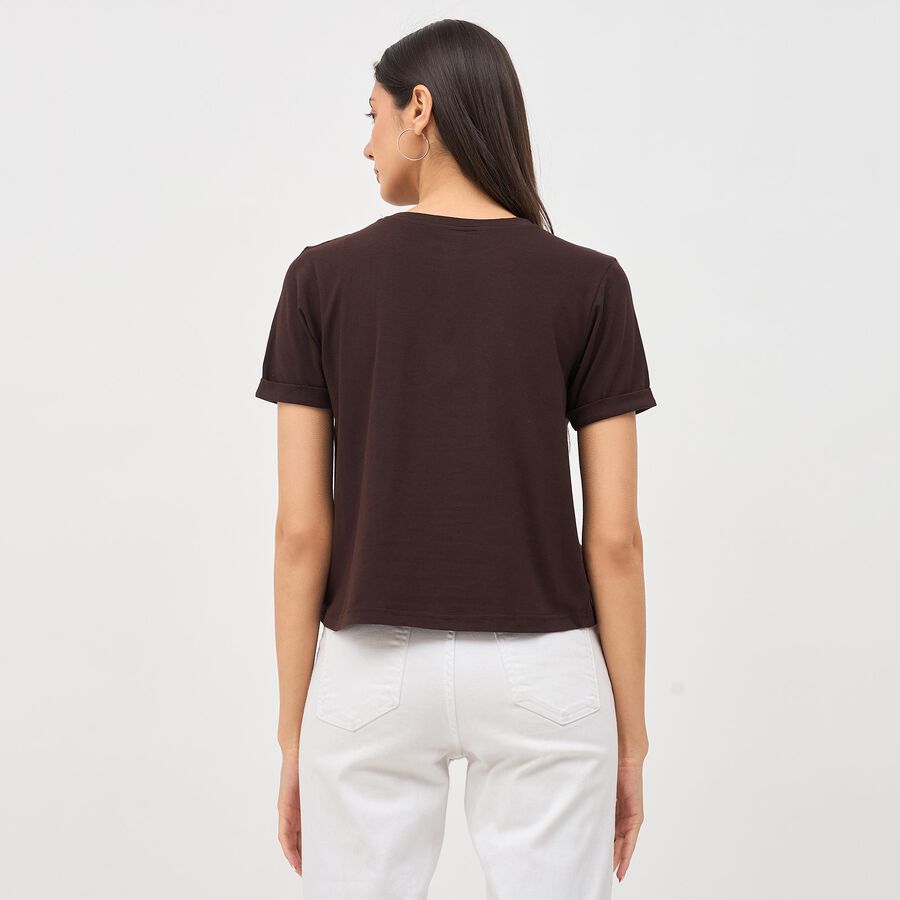 Women's Deep Chocolate Brown Round Neck T-Shirt, Brown, large image number null