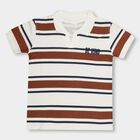Boys' White Cotton Collar Neck Striped T-Shirt, Off White, small image number null