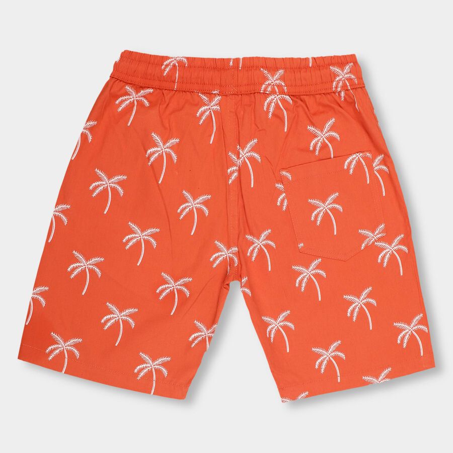 Boys' Bright Orange Printed Elastic Waist Bermuda Shorts, Rust, large image number null