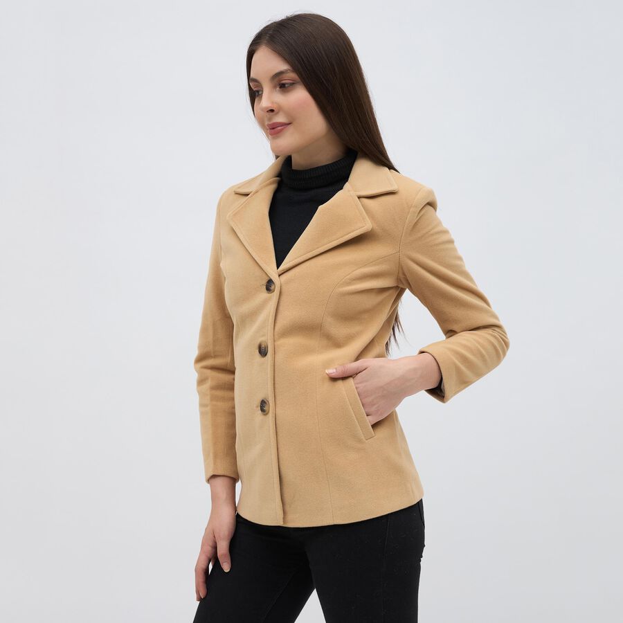 Women's Light Beige Classic Formal Blazer, गहरा पीला, large image number null