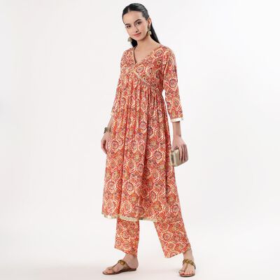 Women's Yellow Printed Ethnic Set