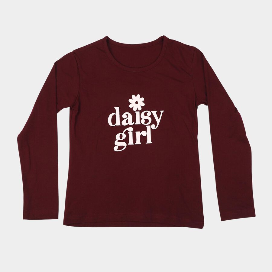 Girls Wine Round Neck Regular Top, Wine, large