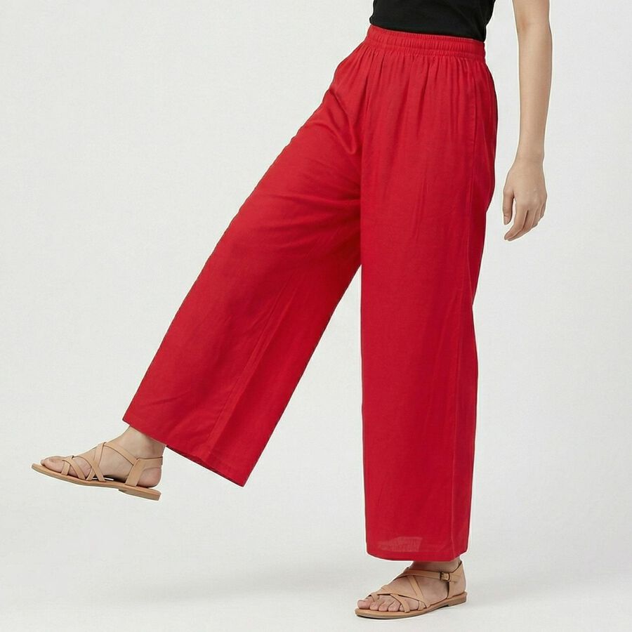 Women's Pink Relaxed Fit Solid Palazzos, रानी (फ्यूशिया), large