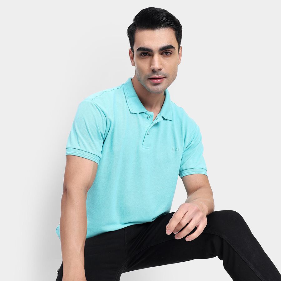 Men's Collared Half Sleeves T-Shirt, Aqua, large image number null