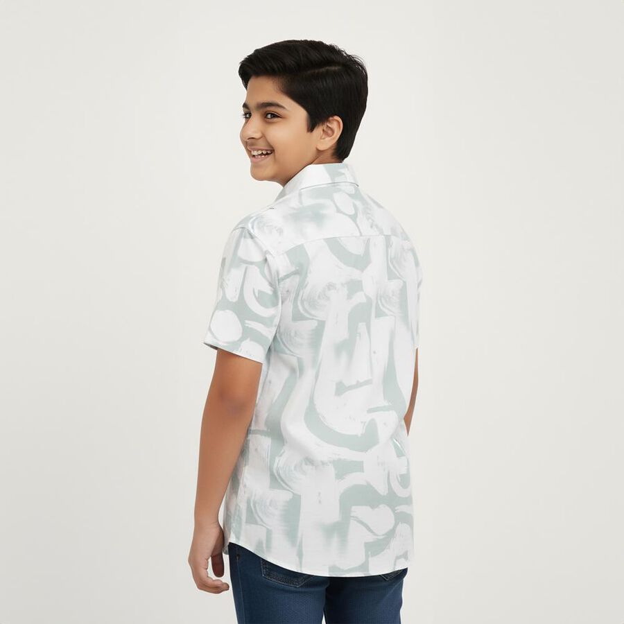 Boys' Light Sage Green Cotton Half Sleeve Button-Down Casual Shirt, Light Green, large image number null