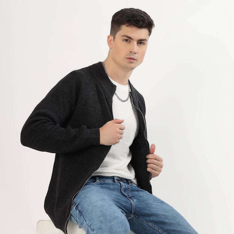 Men's Charcoal Zip Neck Casual Pullover, चारकोल, large image number null