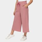 Girls' Pink Slim Fit Solid Capri, गुलाबी, small