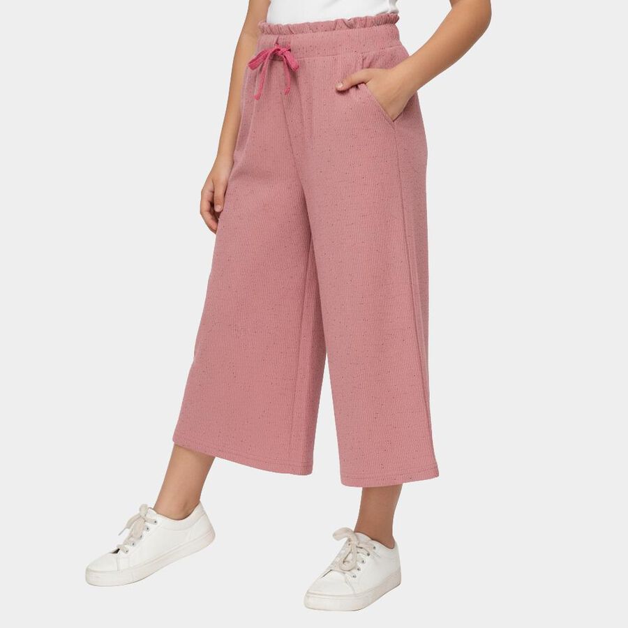 Girls' Pink Slim Fit Solid Capri, गुलाबी, large