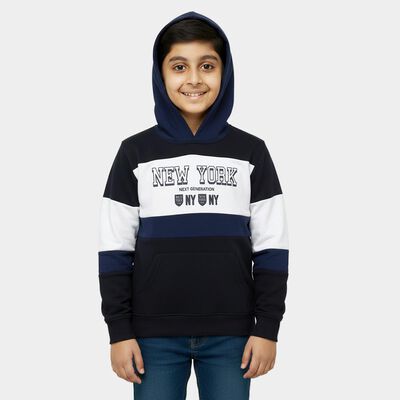 Boys Navy Blue Hooded Graphic Sweatshirt