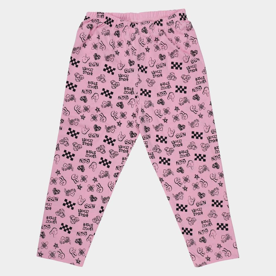 Girls Pink Printed Cotton Blend Pyjama, Light Pink, large