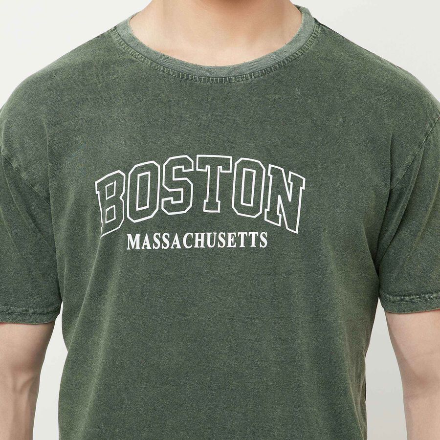 Cut & Sew Round Neck T-Shirt, Olive, large image number null