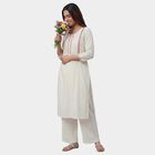 Women's White Mandarin Collar Textured Self Design Kurta, ऑफ व्हाइट, small