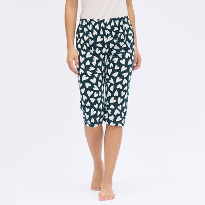 Women's Deep Teal Regular Fit Printed Jogger Capri
