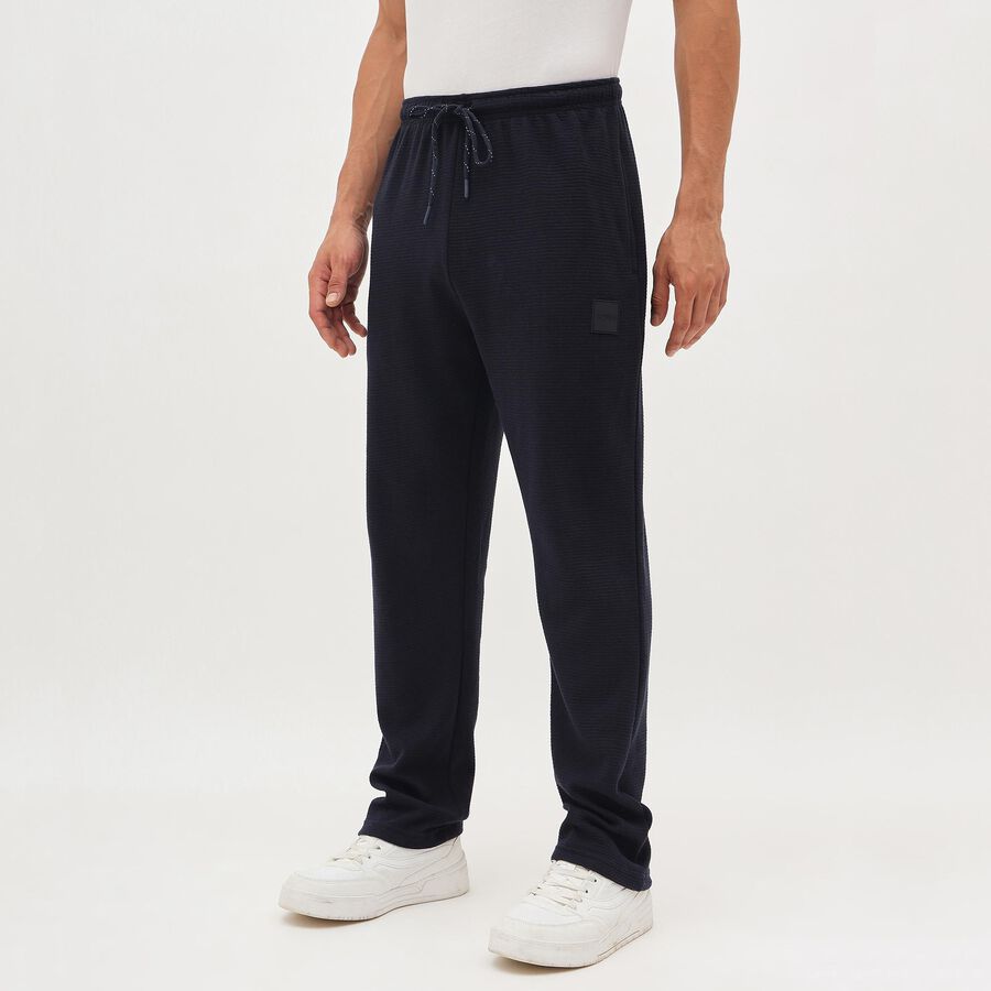 Men's Deep Navy Blue Regular Fit Ribbed Track Pants, Navy Blue, large image number null