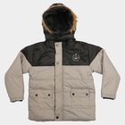 Boys Grey Hooded Puffer Jacket, हल्का ग्रे, small