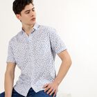 Men's White Cotton Half Sleeve Classic Casual Shirt, White, small