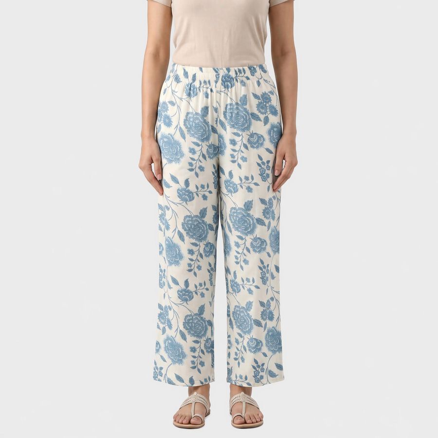 Women's Off White Regular Fit Floral Printed Palazzos, ऑफ व्हाइट, large