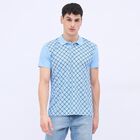 Men's Light Blue Polo Neck Printed T-Shirt, Light Blue, small