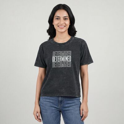 Women Black Round Neck Graphic T-Shirt