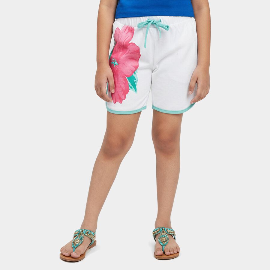 Girls' Off White Cotton Blend Shorts, Off White, large