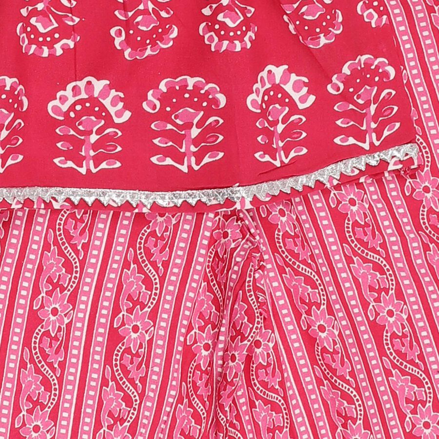 Girls Bright Pink Printed Round Neck Bohemian Kurta and Palazzo Fusion Set, रानी (फ्यूशिया), large image number null