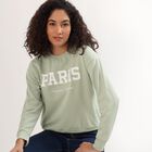Women's Sage Green Crew Neck Graphic Sweatshirt, हल्का हरा, small image number null