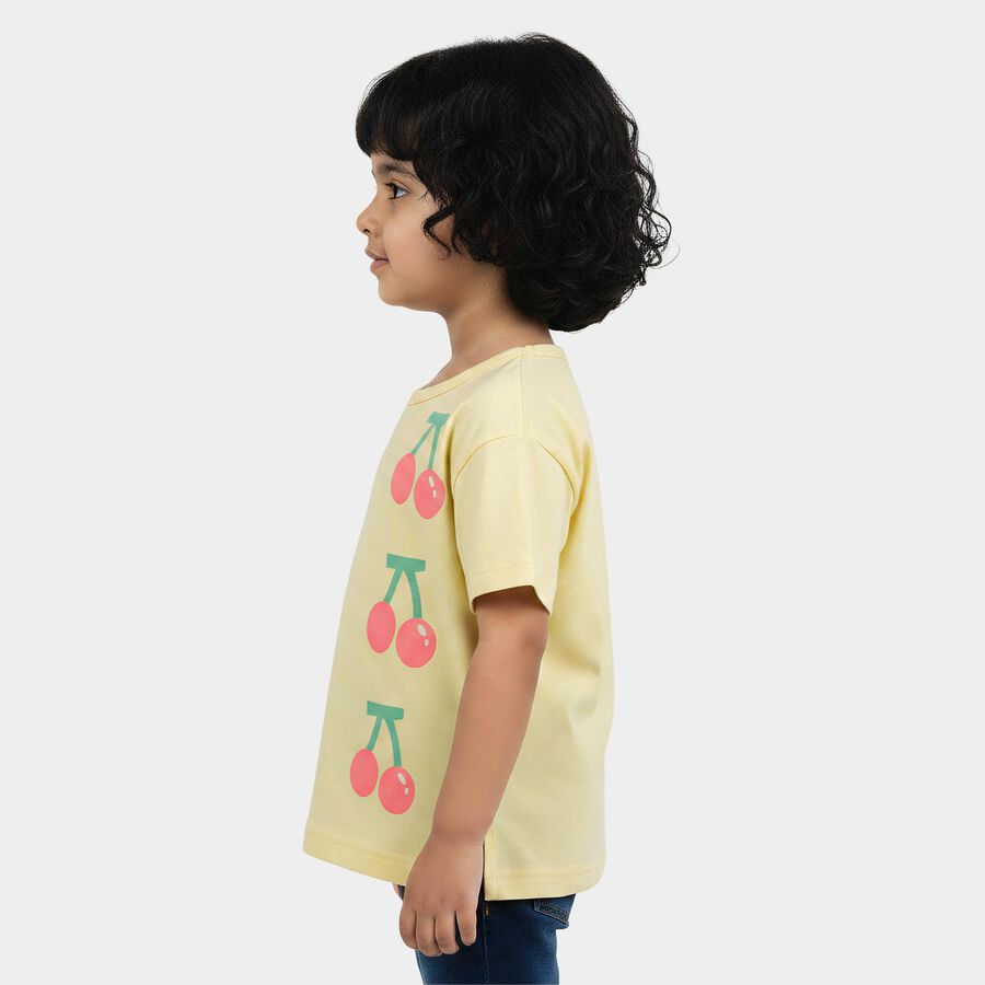 Girls Yellow Cotton Round Neck Casual T-Shirt, Yellow, large