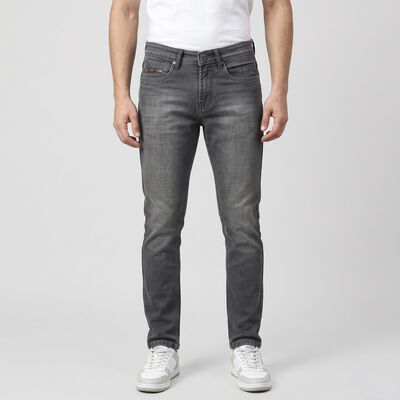 Men's Grey Slim Fit Faded Jeans