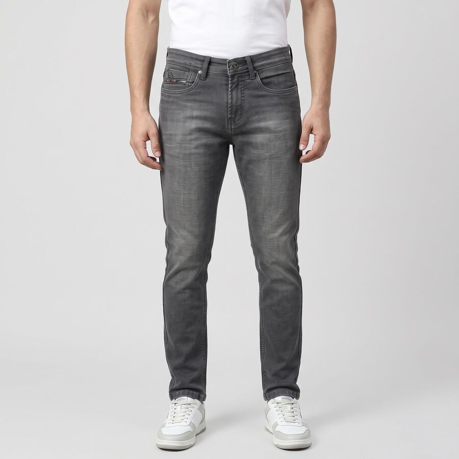 Men's Grey Slim Fit Faded Jeans, Light Grey, large