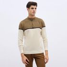 Men's Beige and Brown Half-Zip Casual Pullover, Khaki, small image number null