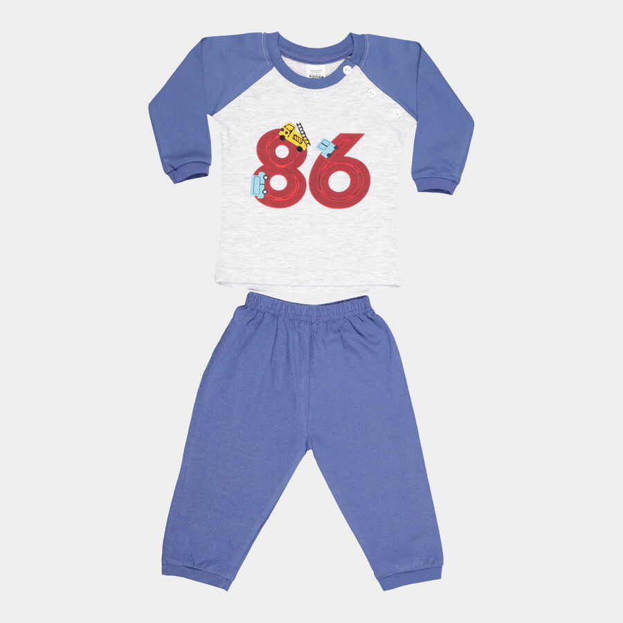 Infants Cotton Round Neck Baba Suit, Dark Blue, large image number null