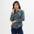 Ladies' Muted Steel Blue Classic Collar Casual Shirt, Teal Blue, small image number null