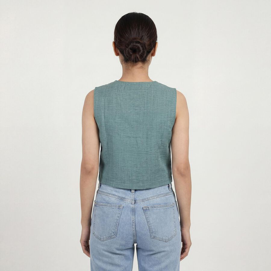 Women's Teal Blue Mandarin Collar Classic Shirt, Teal Blue, large