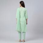 Women's Green Notch Neck Self Design Kurta, Light Green, small
