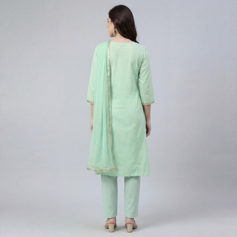 Women's Green Notch Neck Self Design Kurta, Light Green, large