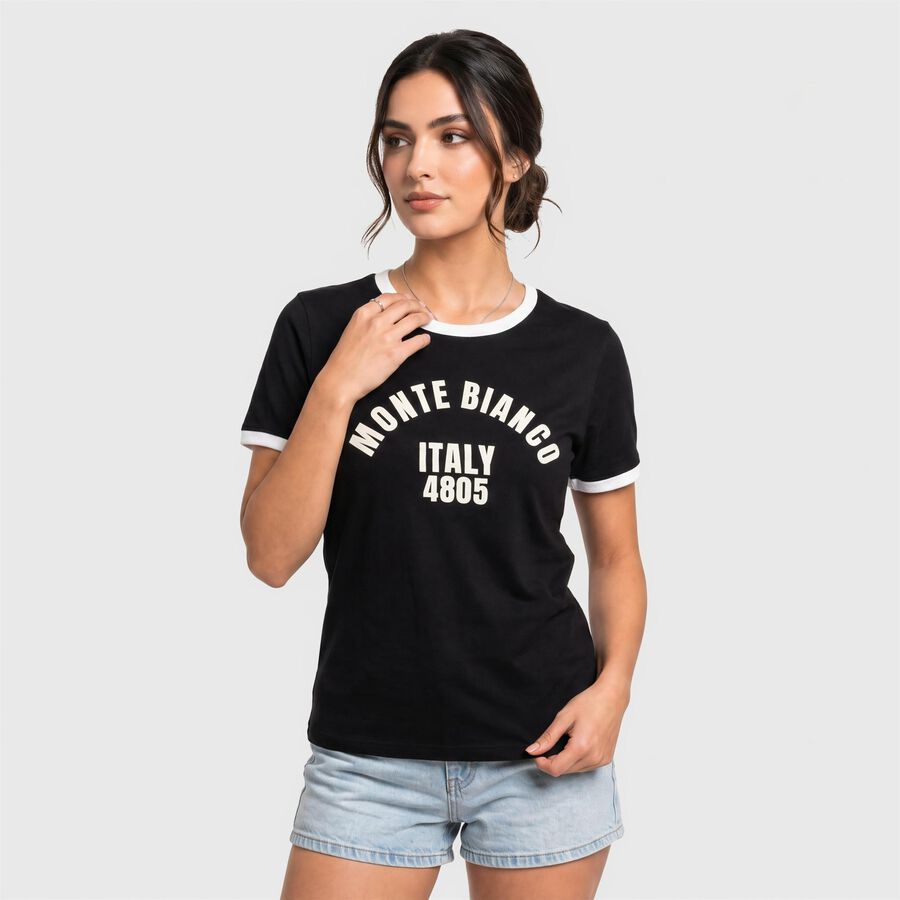 Women Black Round Neck Regular T-Shirt, Black, large